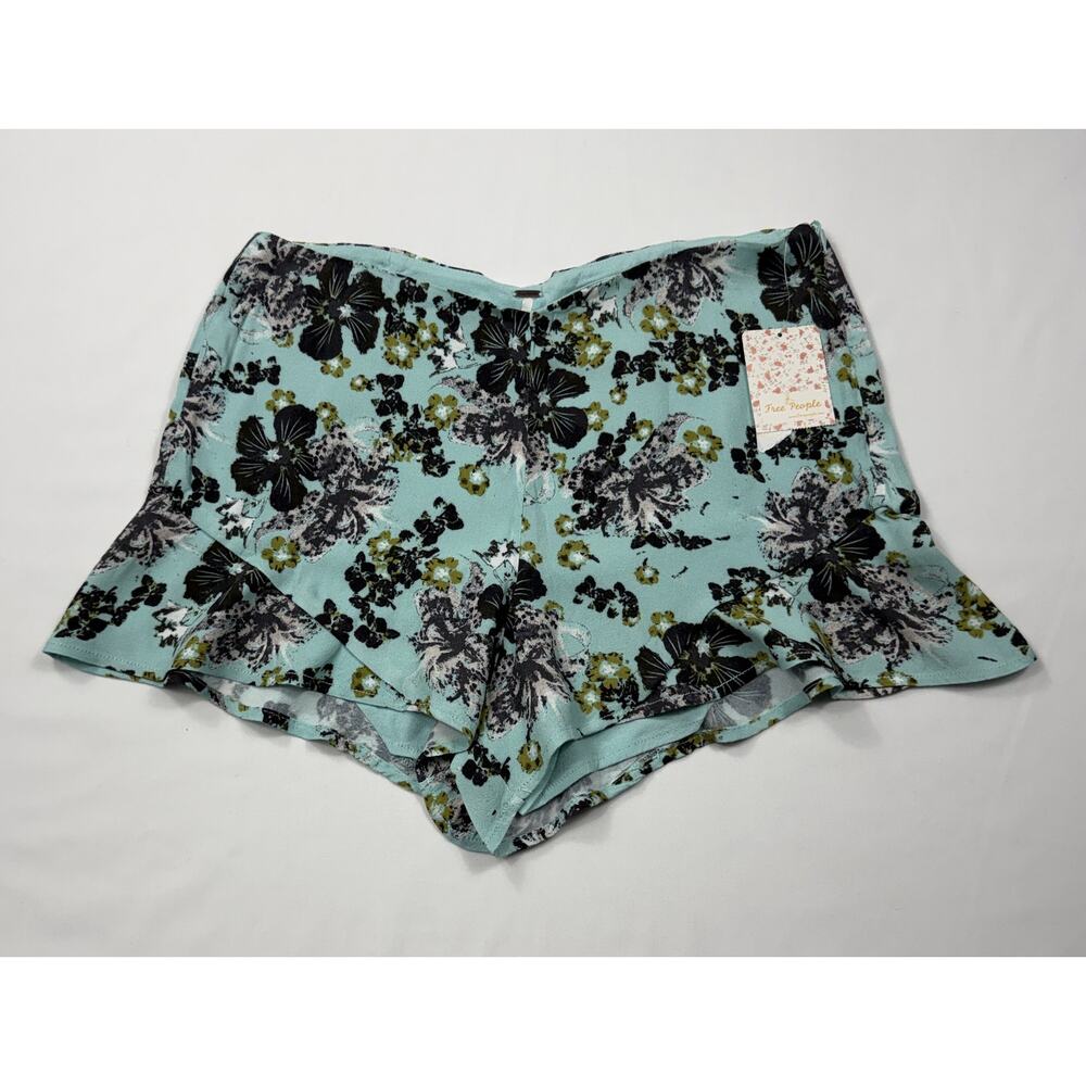 NWT Free People women Fiona mint floral Sz 10 shorts vibrant print ruffle hem